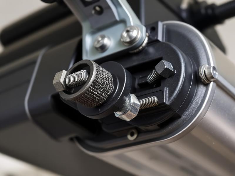 Technician adjusting garage door limit switch mechanism on opener unit