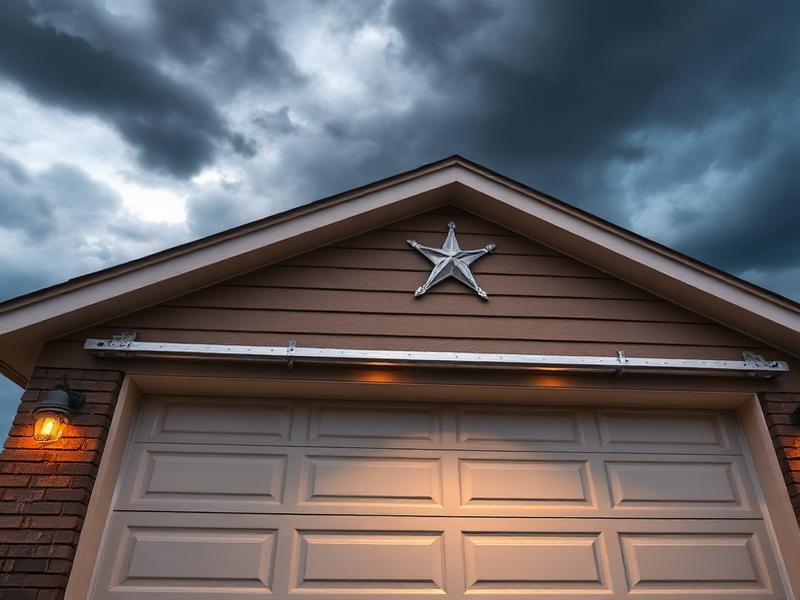 Reinforced garage door with storm bracing system installed on home exterior