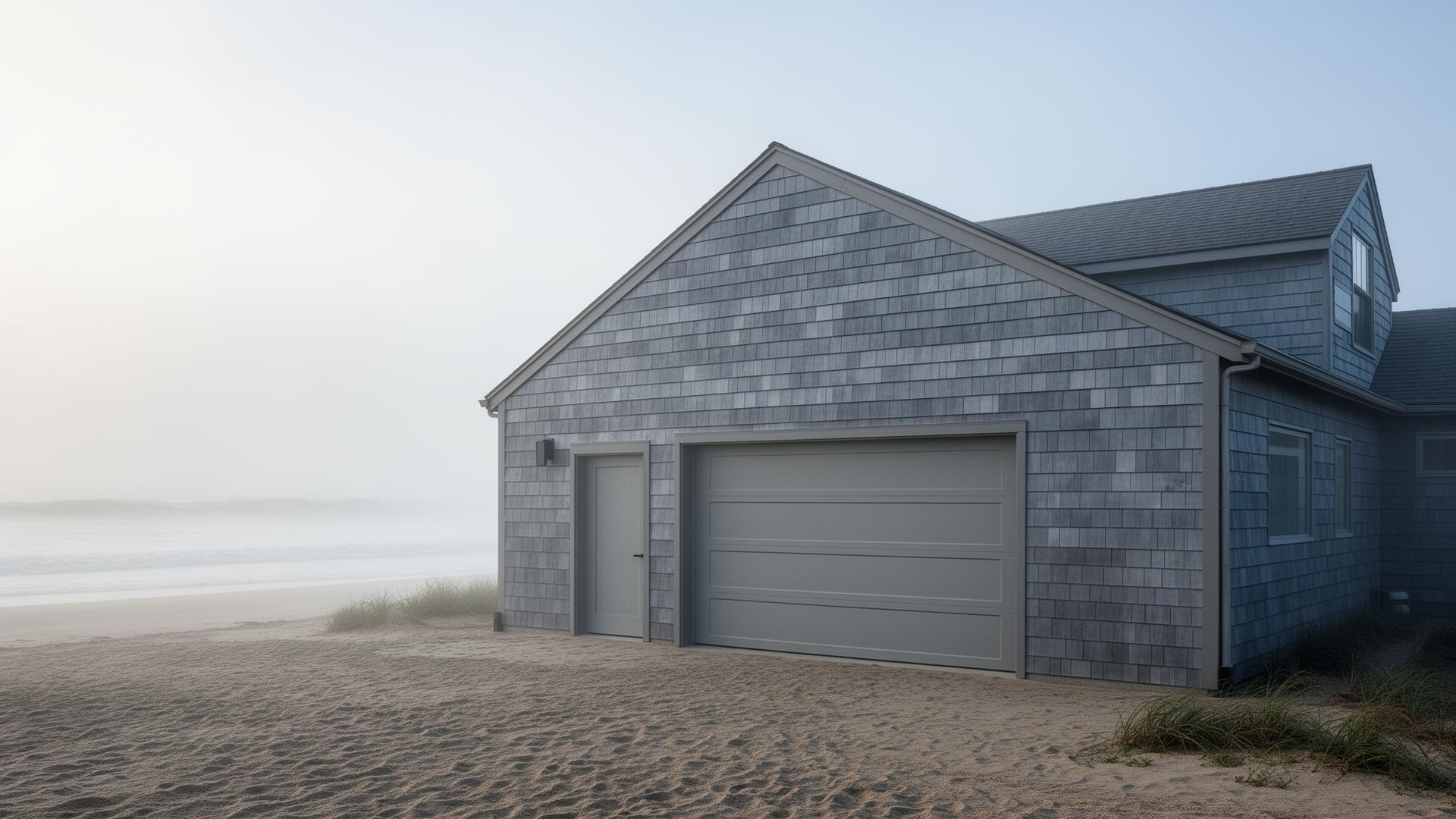 Professional ranch style horizontal panel garage door on coastal beach house in White City